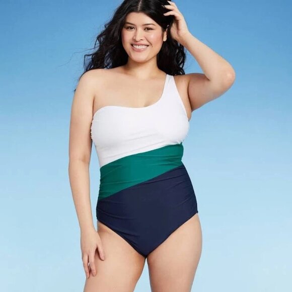Kona Sol One Piece Swimsuit Colorblock One Shoulder Women Size Large - Picture 2 of 7